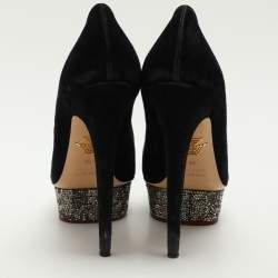 Charlotte Olympia Black Suede Dolly Platform Pumps Size 39