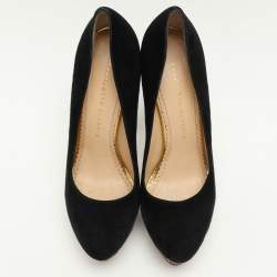 Charlotte Olympia Black Suede Dolly Platform Pumps Size 39
