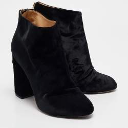 Charlotte Olympia Black Velvet Alba Ankle Boots Size 39.5