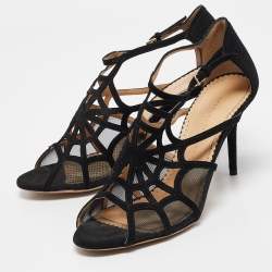 Charlotte Olympia Black Cutout Suede And Mesh Lotte Sandals Size 39