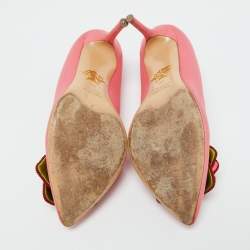 Pre Owned Charlotte Olympia Pink Satin Flower Detail Pointed Toe Pumps Size 39