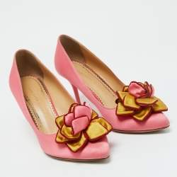 Pre Owned Charlotte Olympia Pink Satin Flower Detail Pointed Toe Pumps Size 39