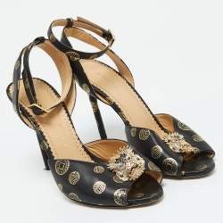 Pre Owned Charlotte Olympia Black Leather Ankle Strap Sandals Size 39