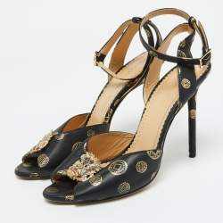 Pre Owned Charlotte Olympia Black Leather Ankle Strap Sandals Size 39