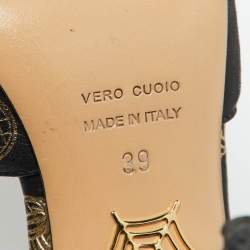 Pre Owned Charlotte Olympia Black Leather Ankle Strap Sandals Size 39