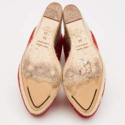 Charlotte Olympia Red Canvas Carmen Espadrille Platform Wedge Pumps Size 34