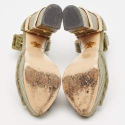 Pre Owned Charlotte Olympia Green Croc Embossed Leather Eugenie Platform Sandals Size 36