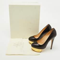 Pre Owned Charlotte Olympia Black Karung Leather Dolly Platform Pumps Size 36