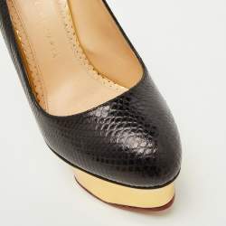 Pre Owned Charlotte Olympia Black Karung Leather Dolly Platform Pumps Size 36
