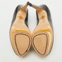 Pre Owned Charlotte Olympia Black Karung Leather Dolly Platform Pumps Size 36