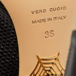 Pre Owned Charlotte Olympia Black Karung Leather Dolly Platform Pumps Size 36