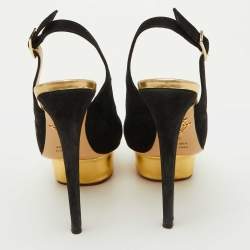 Charlotte Olympia Black Suede Dolly Slingback Platform Pumps Size 36.5