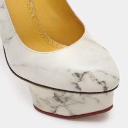 Charlotte Olympia White/Grey Marble-Print Leather Dolly Pumps Size 36