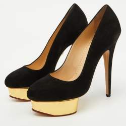 Charlotte Olympia Black Suede Dolly Platform Pumps Size 38