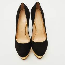 Charlotte Olympia Black Suede Dolly Platform Pumps Size 38