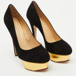 Charlotte Olympia Black Suede Dolly Platform Pumps Size 38