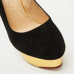 Charlotte Olympia Black Suede Dolly Platform Pumps Size 38