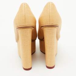 مملوكة مسبقًا Charlotte Olympia Beige Raffia Carmen Platform Wedge Pumps Size 36