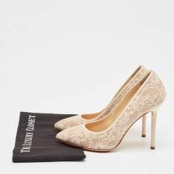 Pre Owned Charlotte Olympia Cream Lace and Satin Monroe Pointed Toe Pumps Size 39