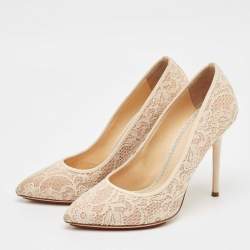 Pre Owned Charlotte Olympia Cream Lace and Satin Monroe Pointed Toe Pumps Size 39