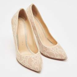 Pre Owned Charlotte Olympia Cream Lace and Satin Monroe Pointed Toe Pumps Size 39