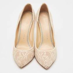 Pre Owned Charlotte Olympia Cream Lace and Satin Monroe Pointed Toe Pumps Size 39