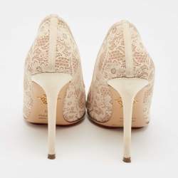 Pre Owned Charlotte Olympia Cream Lace and Satin Monroe Pointed Toe Pumps Size 39