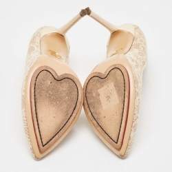 Pre Owned Charlotte Olympia Cream Lace and Satin Monroe Pointed Toe Pumps Size 39