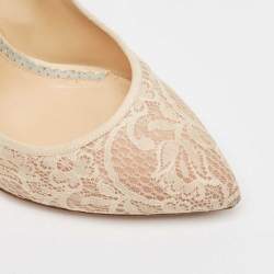 Pre Owned Charlotte Olympia Cream Lace and Satin Monroe Pointed Toe Pumps Size 39