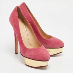 Pre Owned Charlotte Olympia Pink Suede Dolly Platform Pumps Size 39.5