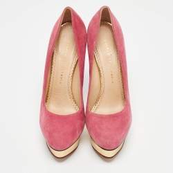 Pre Owned Charlotte Olympia Pink Suede Dolly Platform Pumps Size 39.5