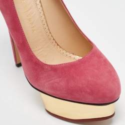 Pre Owned Charlotte Olympia Pink Suede Dolly Platform Pumps Size 39.5