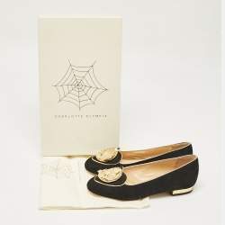 Charlotte Olympia Black Suede Eclipse Ballet Flats Size 35