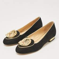 Charlotte Olympia Black Suede Eclipse Ballet Flats Size 35