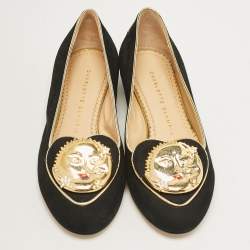 Charlotte Olympia Black Suede Eclipse Ballet Flats Size 35