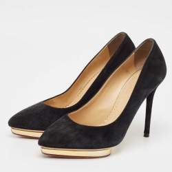 Charlotte Olympia Black Suede Dolly Platform Pumps Size 39