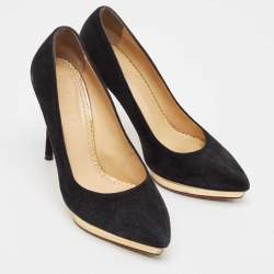 Charlotte Olympia Black Suede Dolly Platform Pumps Size 39