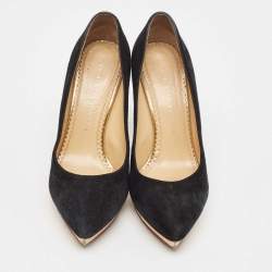 Charlotte Olympia Black Suede Dolly Platform Pumps Size 39