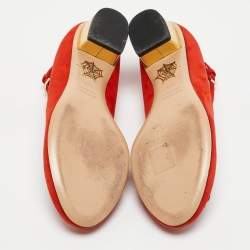 مملوكة مسبقًا Charlotte Olympia Red Suede Peking Anke Strap Pumps Size 36.5