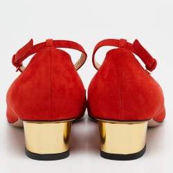 مملوكة مسبقًا Charlotte Olympia Red Suede Peking Anke Strap Pumps Size 36.5