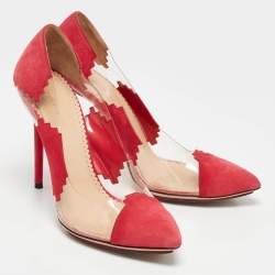 Pre Owned Charlotte Olympia Pink/Transparent PVC and Suede Montana Pumps Size 40