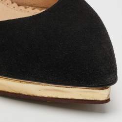 Pre Owned Charlotte Olympia Black Suede Debbie Platform Pumps Size 38