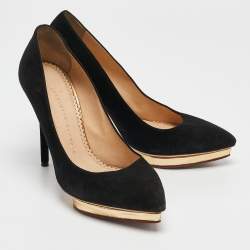 Pre Owned Charlotte Olympia Black Suede Debbie Platform Pumps Size 38