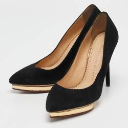 Pre Owned Charlotte Olympia Black Suede Debbie Platform Pumps Size 38