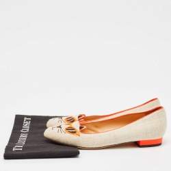 Charlotte Olympia Beige/Orange Canvas Cat Ballet Flats Size 38.5
