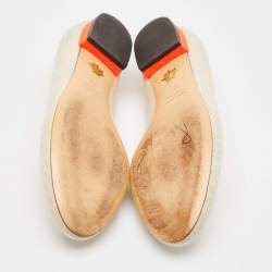 Charlotte Olympia Beige/Orange Canvas Cat Ballet Flats Size 38.5
