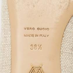 Charlotte Olympia Beige/Orange Canvas Cat Ballet Flats Size 38.5
