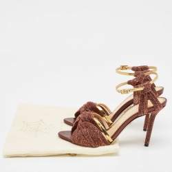 Pre Owned Charlotte Olympia Metallic Leather and Lurex Fabric Ankle Strap Sandals Size 38.5