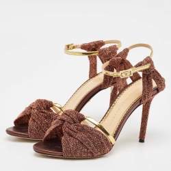 Pre Owned Charlotte Olympia Metallic Leather and Lurex Fabric Ankle Strap Sandals Size 38.5