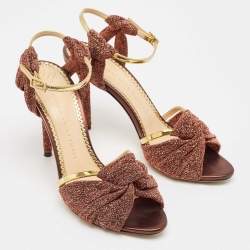 Pre Owned Charlotte Olympia Metallic Leather and Lurex Fabric Ankle Strap Sandals Size 38.5